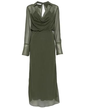 Patrizia Pepe Cowl-Neck Georgette Dress - Green