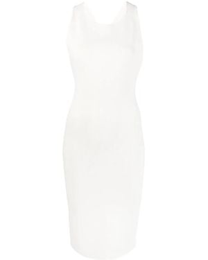 Yves Salomon Ribbed Cross-Strap Midi Dress - White