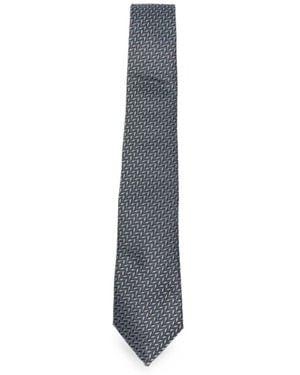 Giorgio Armani Chevron-Patterned Silk Tie - White