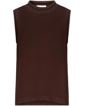 Loulou de Saison Effy Rolled Collar Ribbed Top - Brown