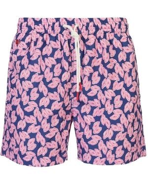 Kiton Geometric-Print Drawstring Swim Shorts - Purple