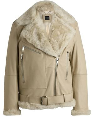 BOSS Zipped Leather Jacket - Natural