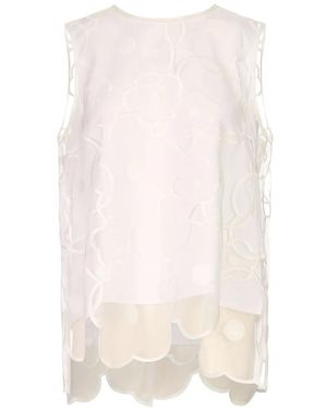 MEIMEIJ Floral-Embroidered Scalloped-Hem Top - White