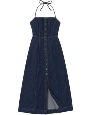 Reformation Manon Denim Midi-Jurk Met Halternek - Blauw