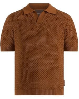 Manière De Voir Conrad Open-Knit Polo Shirt Fawn - Brown