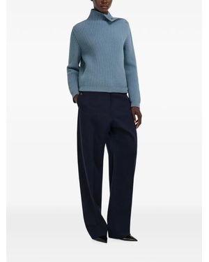 Ferragamo Knitted Mock Neck Sweater With Gancini Detail - Blue