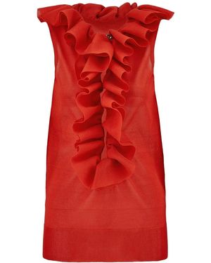 Ferragamo Frill-Detail Virgin Wool Top - Red