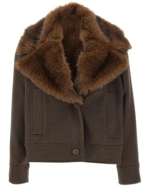 Kaos Faux-Fur Collar Cropped Jacket - Brown
