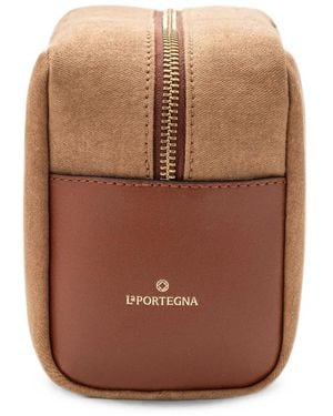 La Portegna Dopp Leather-Trim Canvas Wash Bag - Brown