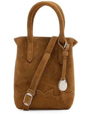 Ash Calf Suede-Effect Scalloped-Edge Mini Tote Bag - Brown