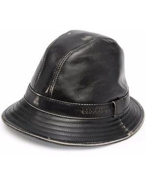 DSquared² Distressed-Effect Leather Hat - Black