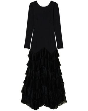 Twinset Pleated Tulle Flounces Maxi Dress - Black