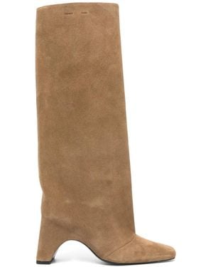 Coperni Square-Toe Heeled Knee-High Boots - Natural