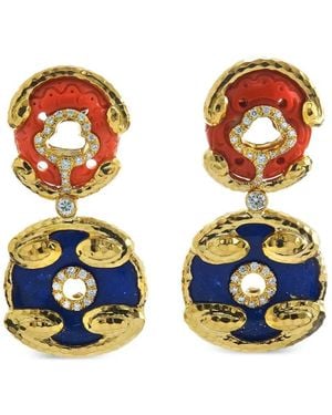 David Webb Scroll Disk Diamond Earrings - Blue