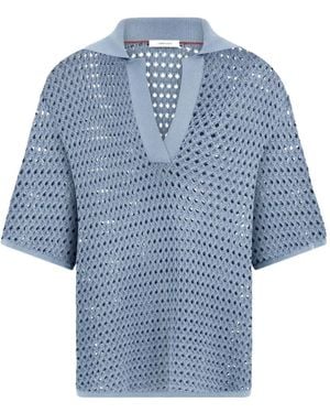 Ferragamo Open Knit Polo Shirt - Blue
