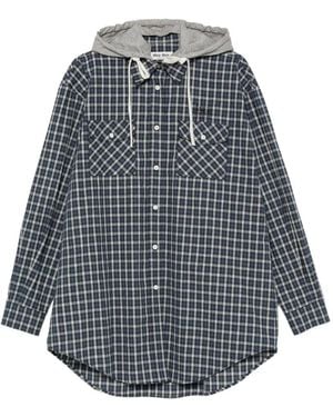 Miu Miu Camisa Con Capucha Y Motivo De Cuadros - Azul