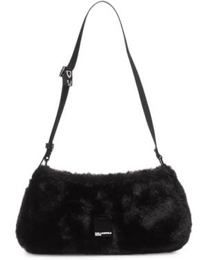 KARL LAGERFELD Faux-Fur Logo-Strap Shoulder Bag - Black