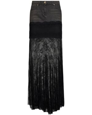 Blumarine Lace-Insert Pleated Maxi Skirt - Black