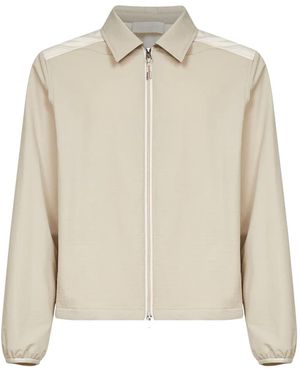 Moncler Double-Slider Zip Seersucker Shirt - Natural