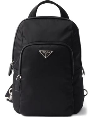 Prada Triangle-Logo Backpack - Black