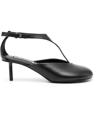 Jil Sander Leather Round Toe Pumps With Adjustable Strap, 4 Cm Heel - Black