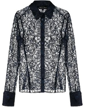 Oscar de la Renta Floral-Lace Semi-Sheer Shirt - Black