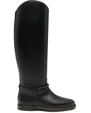 Brunello Cucinelli Monili-Chain Leather Boots - Black