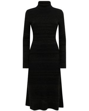 Laneus Jacquard-Knit Turtleneck Midi Dress - Black
