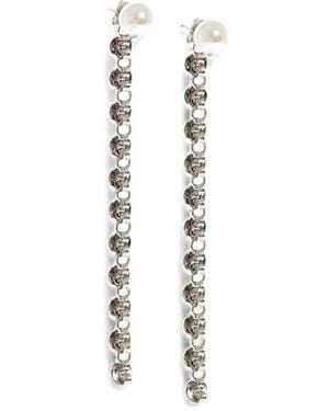 Dheygere Swarovski Pearl And Butterfly Drop Earrings - White