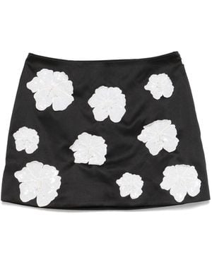 ROTATE BIRGER CHRISTENSEN Floral-Appliqué Satin Mini Skirt - Black