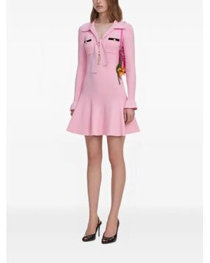 Self-Portrait Pearl-Button Bow-Detail Mini Dress - Pink