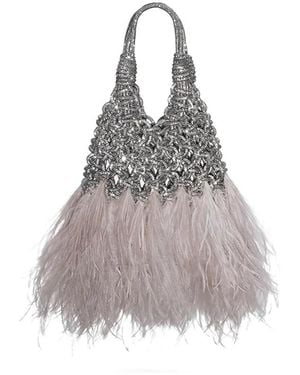 HIBOURAMA Mini Vannifique Plume-Embellished Tote Bag - Metallic