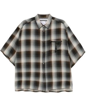 White Mountaineering Mid Gusset-Sleeved Checked T-Shirt - Grey