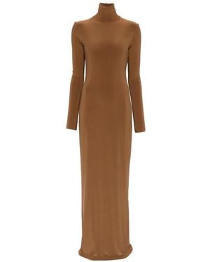Norma Kamali Long-Sleeve Turtle Fishtail Gown - Brown