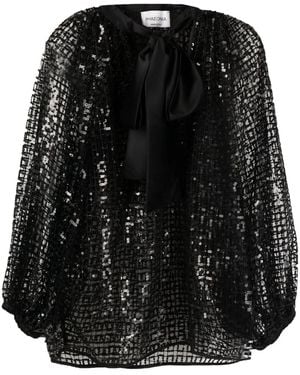 PHAEONIA Sequin-Detail Long-Sleeve Blouse - Black