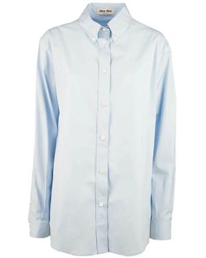 Miu Miu Logo-Embroidered Button-Down Shirt - Blue