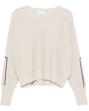 Roberto Collina Ribbed-Knit Embroidered-Sleeve Sweater - White