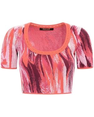 Roberto Cavalli Short-Sleeve Cropped Top - Pink