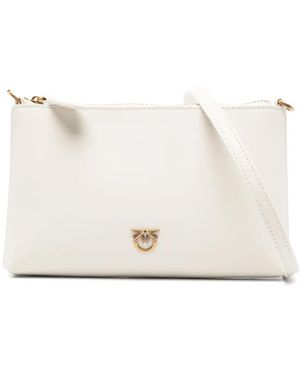 Pinko Flat Leather Clutch With Love Birds Logo - White