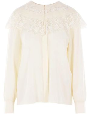 Chloé Lace-Trimmed Silk Top - Natural