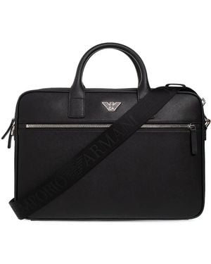Emporio Armani Essential Aktentasche Mit Logo-Schild - Schwarz