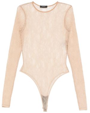 Wardrobe NYC Lace Long-Sleeves Bodysuit - Natural
