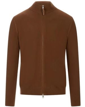 Moncler Logo-Patch Zip-Up Jacket - Brown