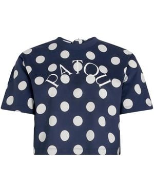 Patou Logo-Print Split-Back T-Shirt - Blue