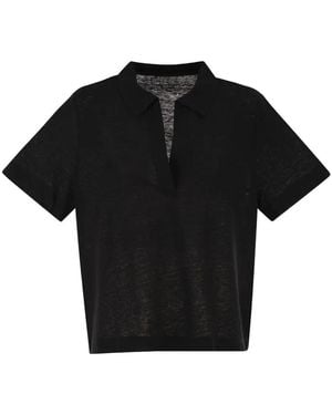 Majestic Filatures Cropped V-Neck Polo Shirt - Black
