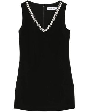 Self-Portrait Crepe Crystal Trim Mini Dress - Black
