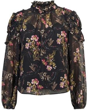 Cinq À Sept Josette Love Letter Floral-Print Ruffled Top - Black