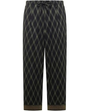 Pierre Louis Mascia Diamond-Pattern Drawstring-Waist Trousers - Grey