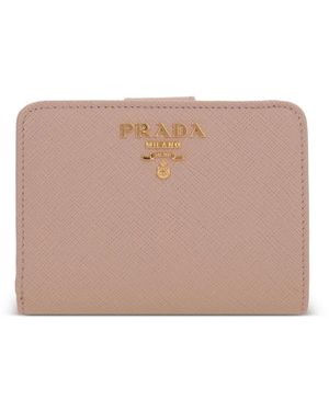 Prada Small Logo-Plaque Wallet - Natural
