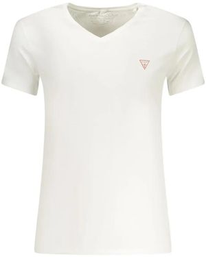 Guess V-Neck Logo-Patch T-Shirt - White